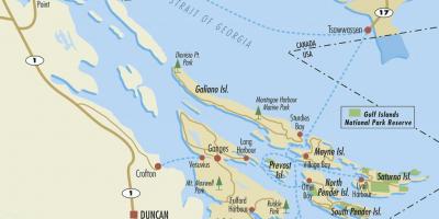 Kaart van de golf eilanden bc canada