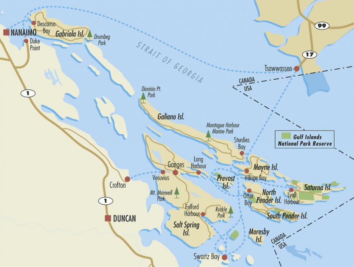 canadese gulf islands kaart