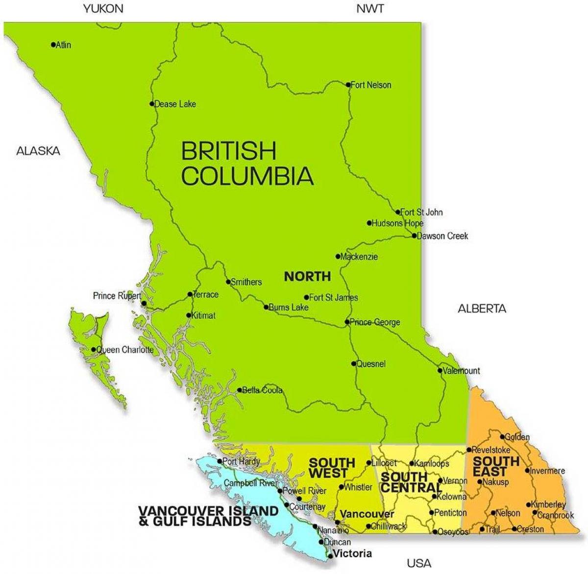 Kaart van brits-columbia regio ' s