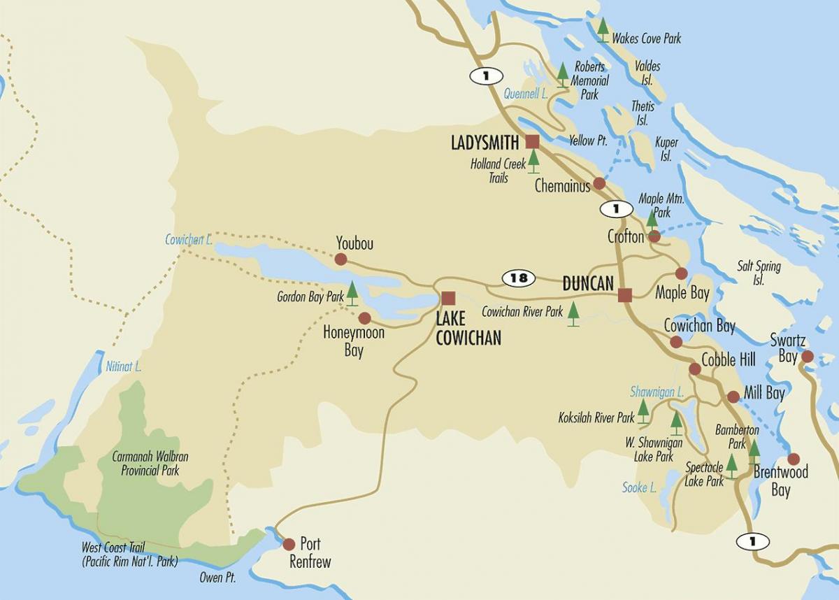 Kaart van duncan vancouver island 