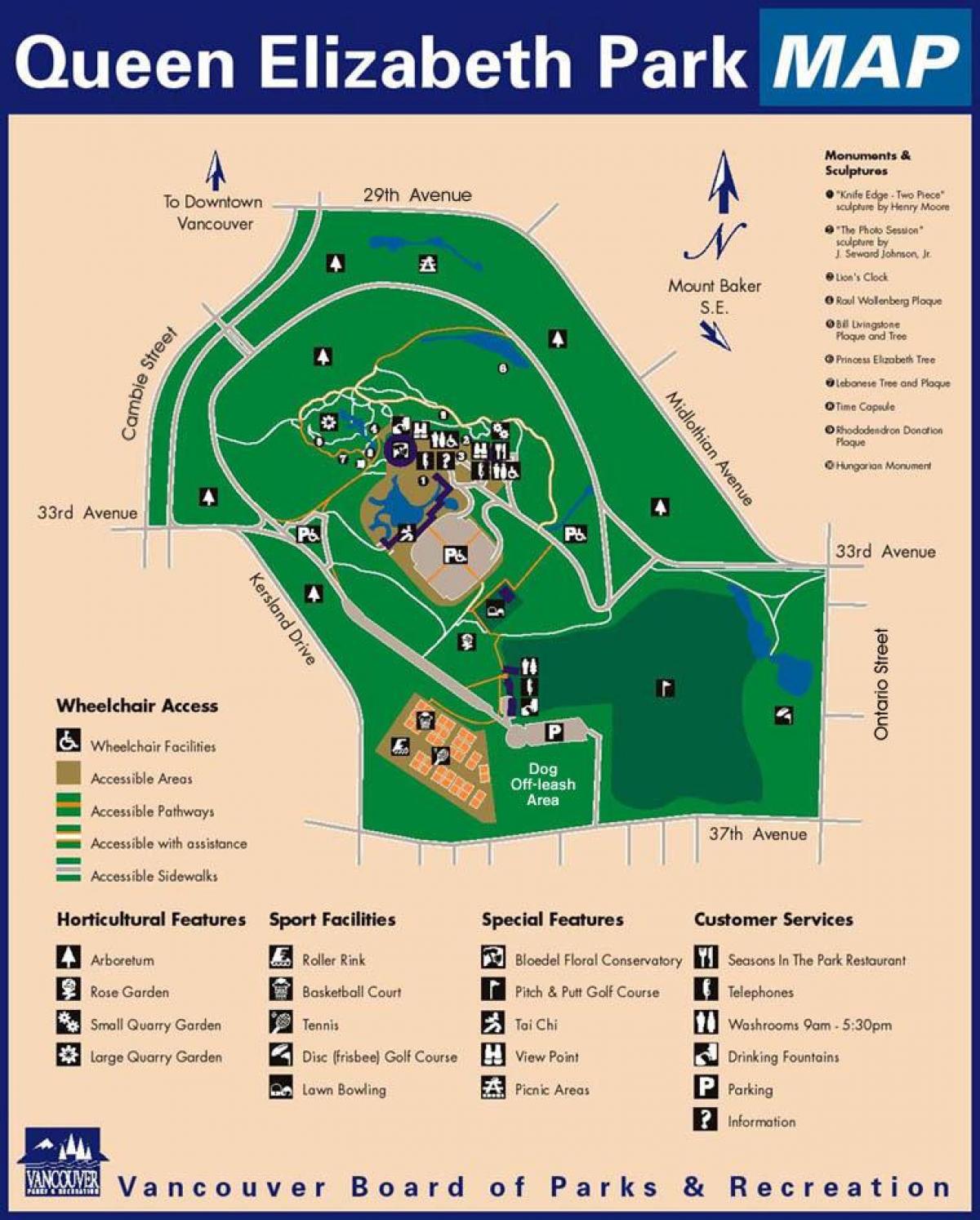 Kaart van het queen elizabeth park in vancouver