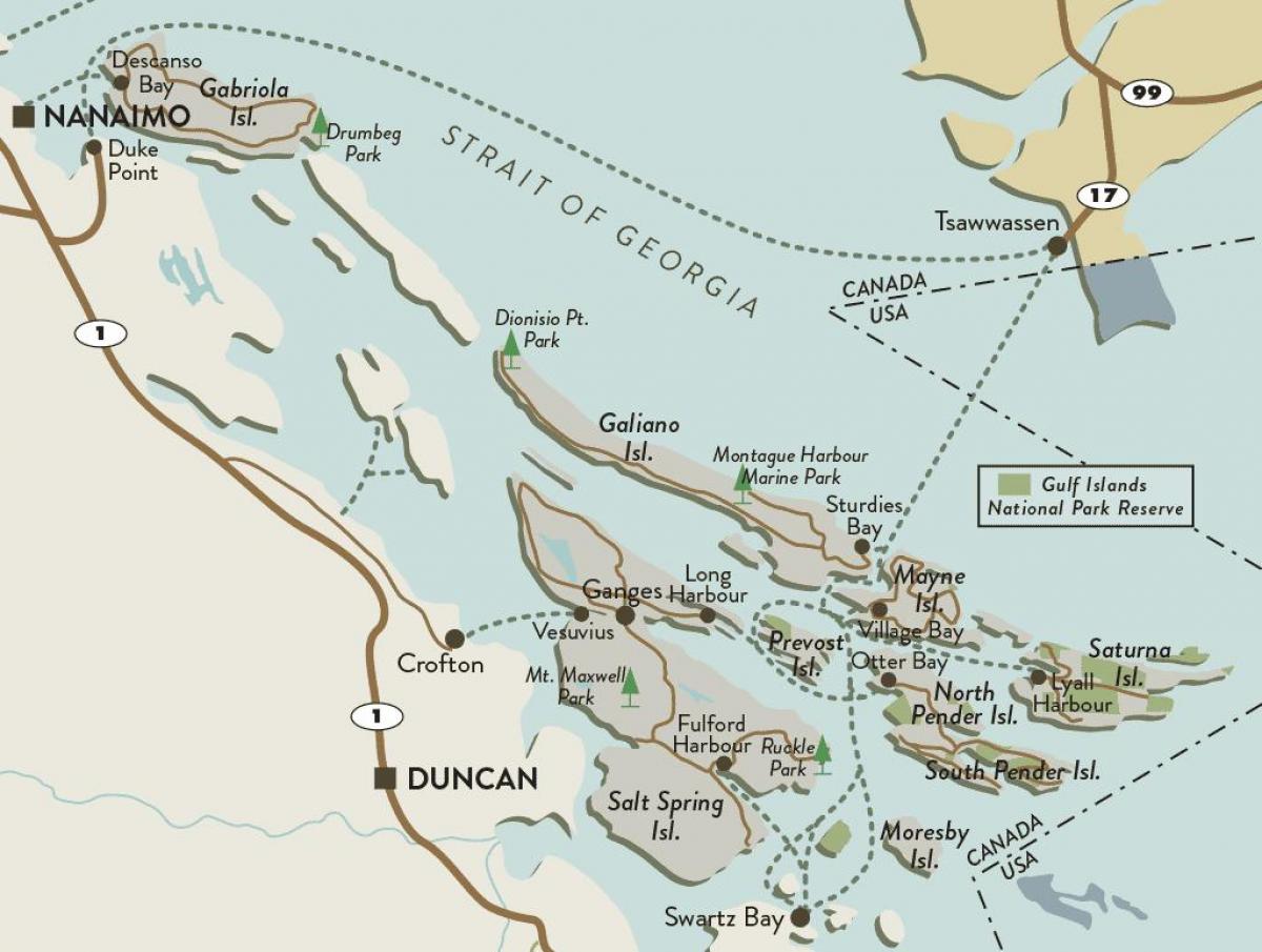 kaart van vancouver island en gulf islands
