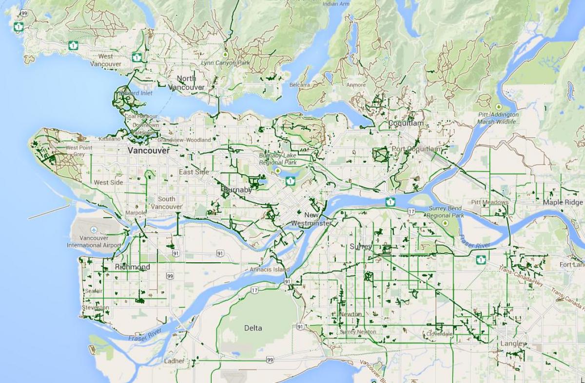 Kaart van de metro vancouver fietsen