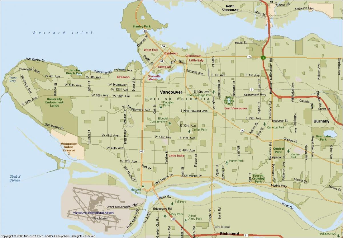 Kaart van de straat van vancouver bc canada