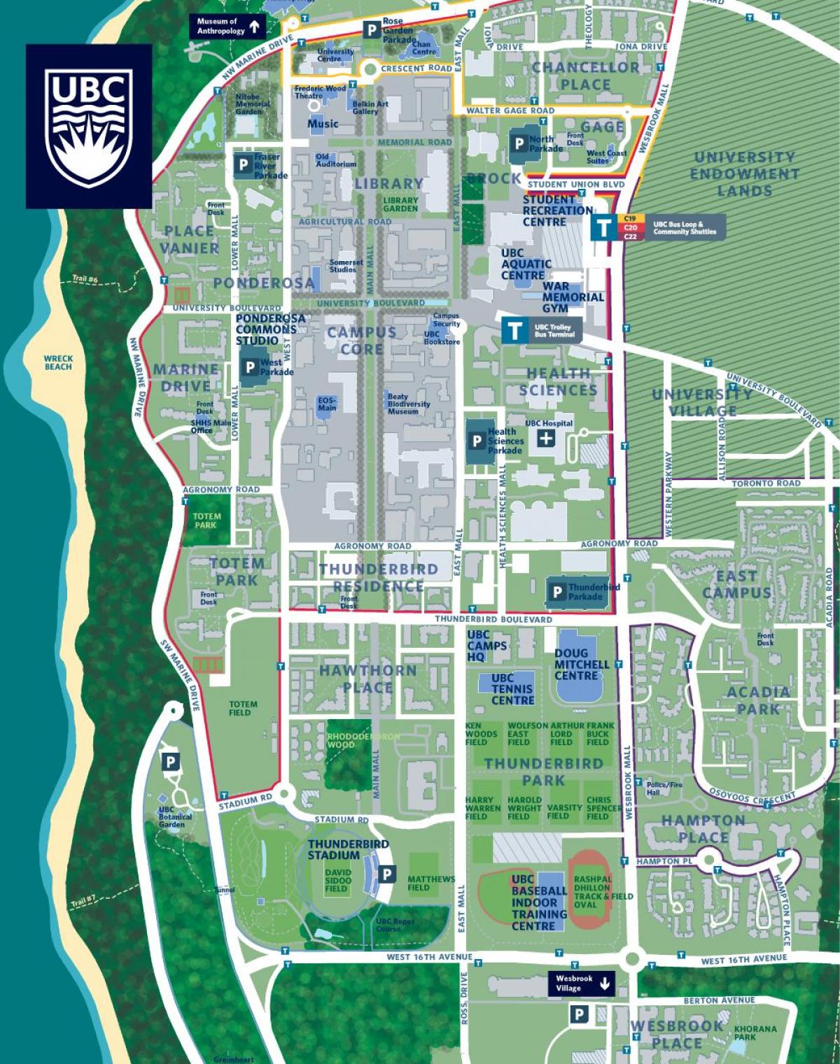 ubc vancouver kaart van de campus