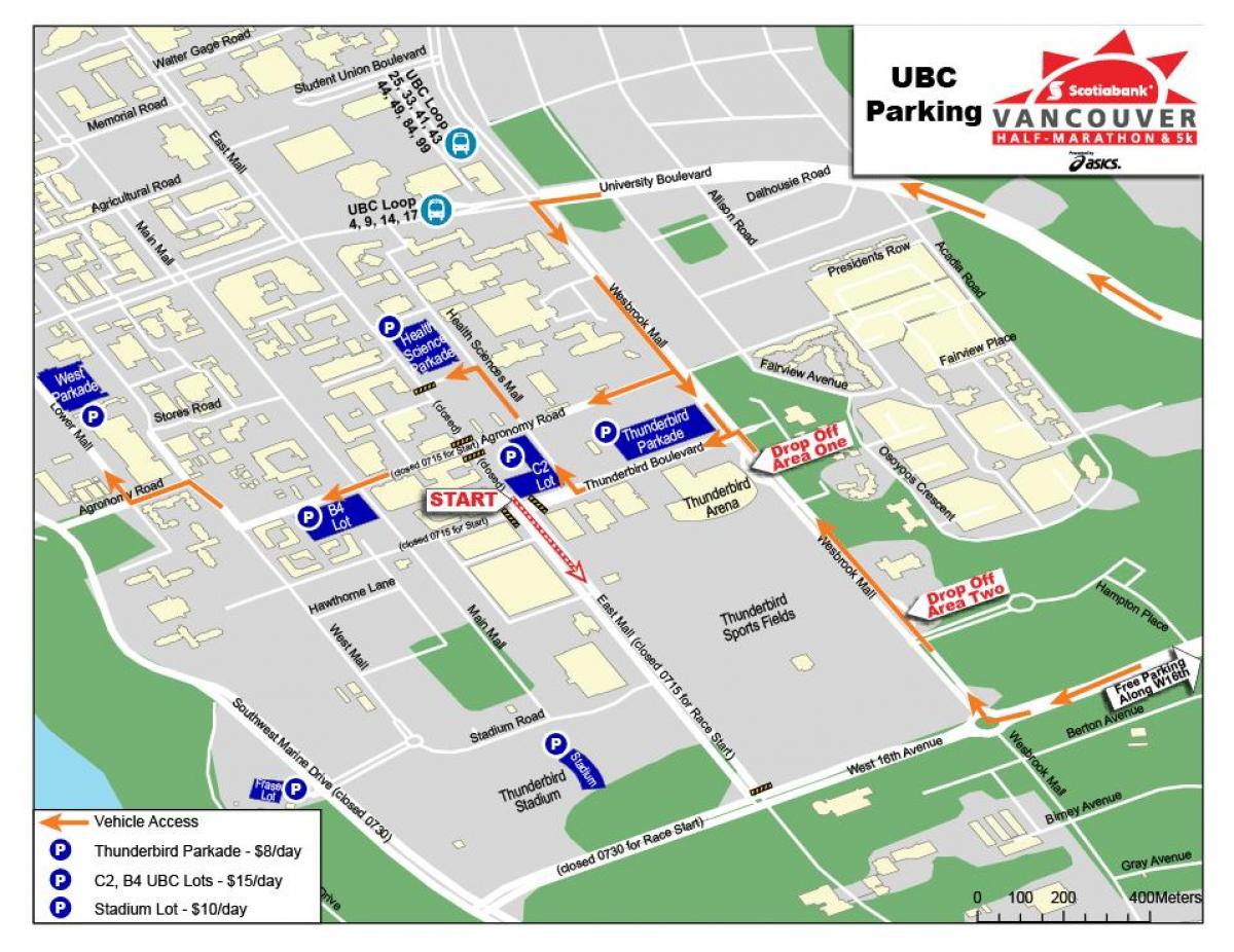 Kaart van ubc parkeergelegenheid