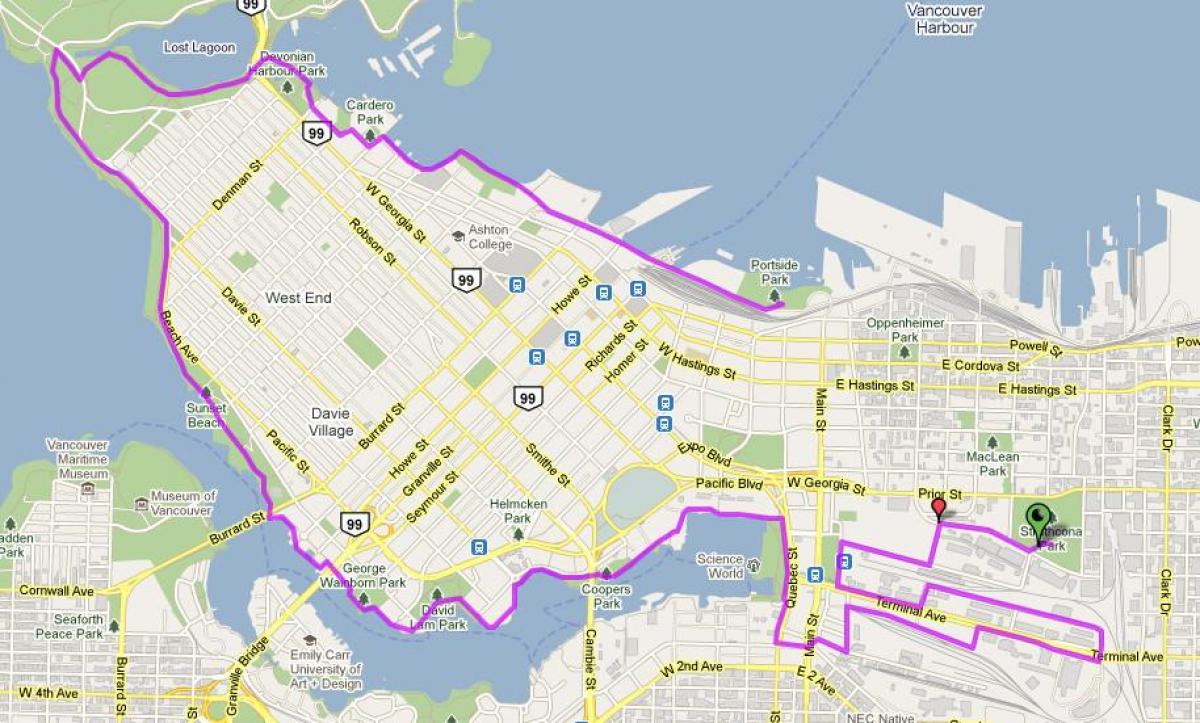 stad van vancouver fiets kaart