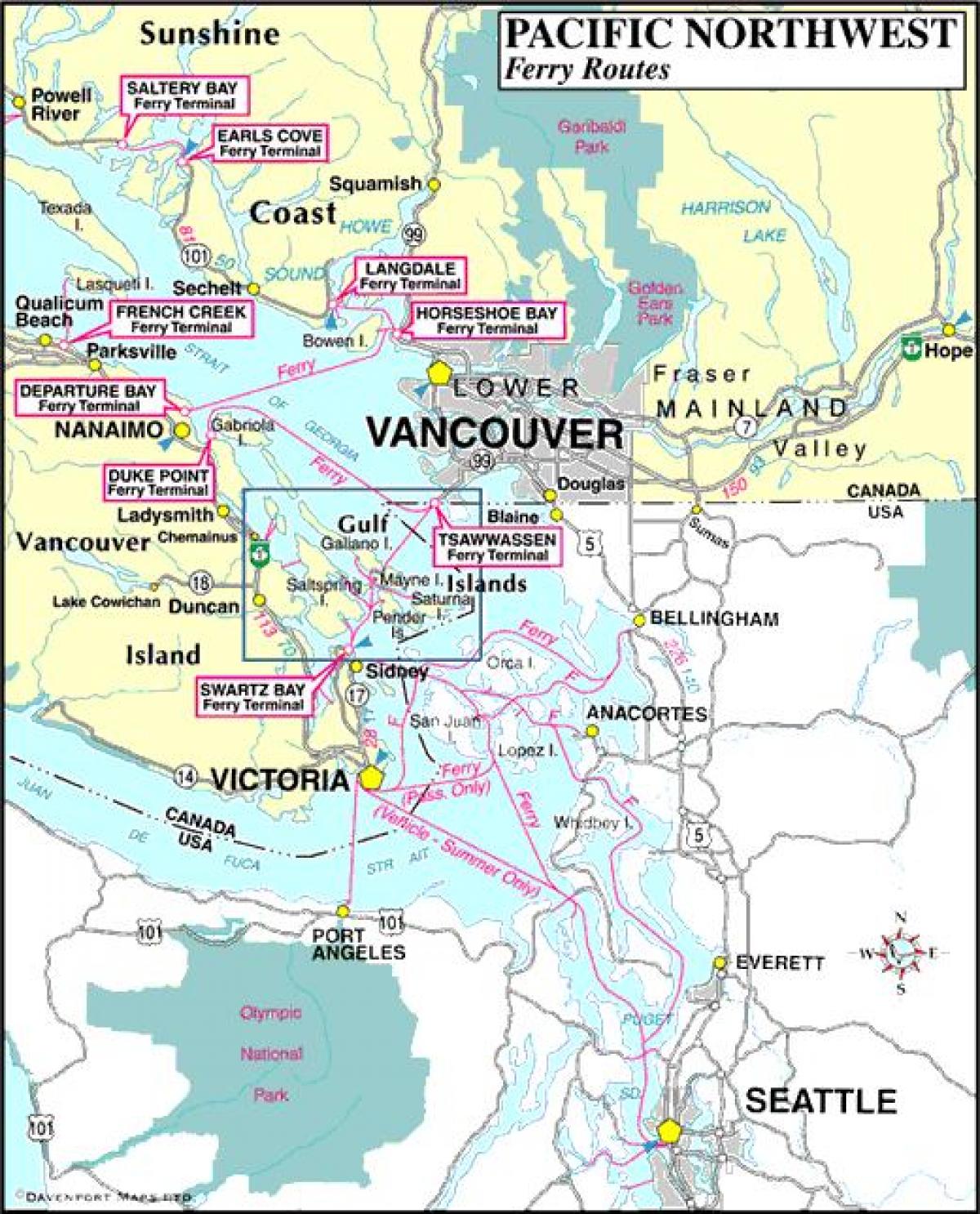 vancouver island ferry routes kaart