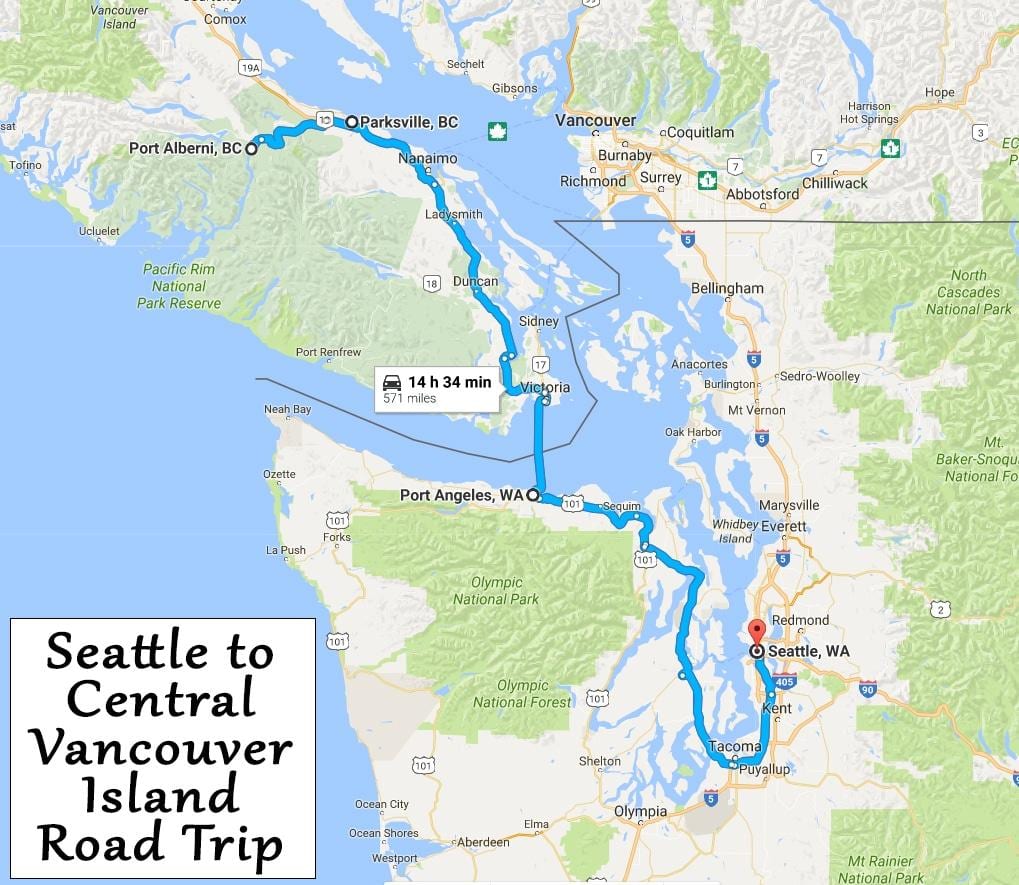 vancouver island-map rijden afstanden