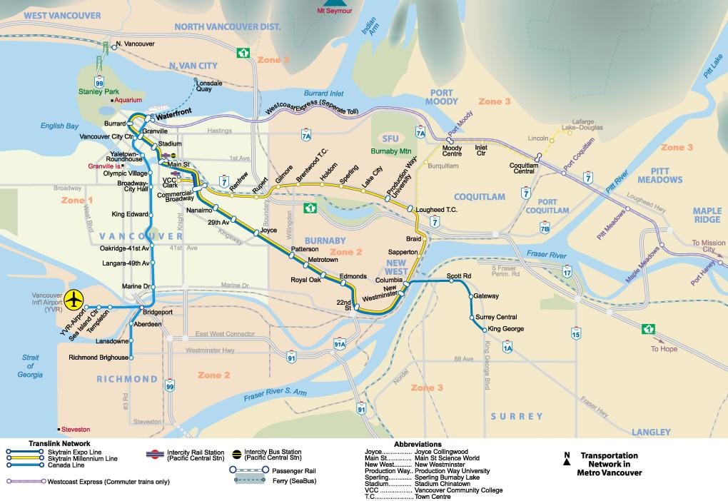 vancouver bc metro kaart