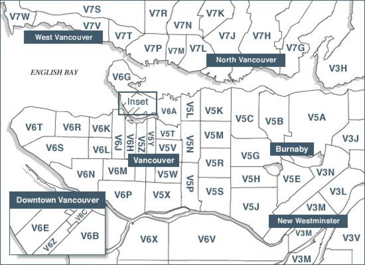 vancouver island postcodes kaart