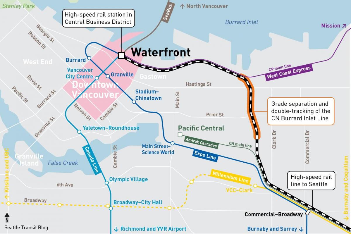 Kaart van het waterfront station in vancouver