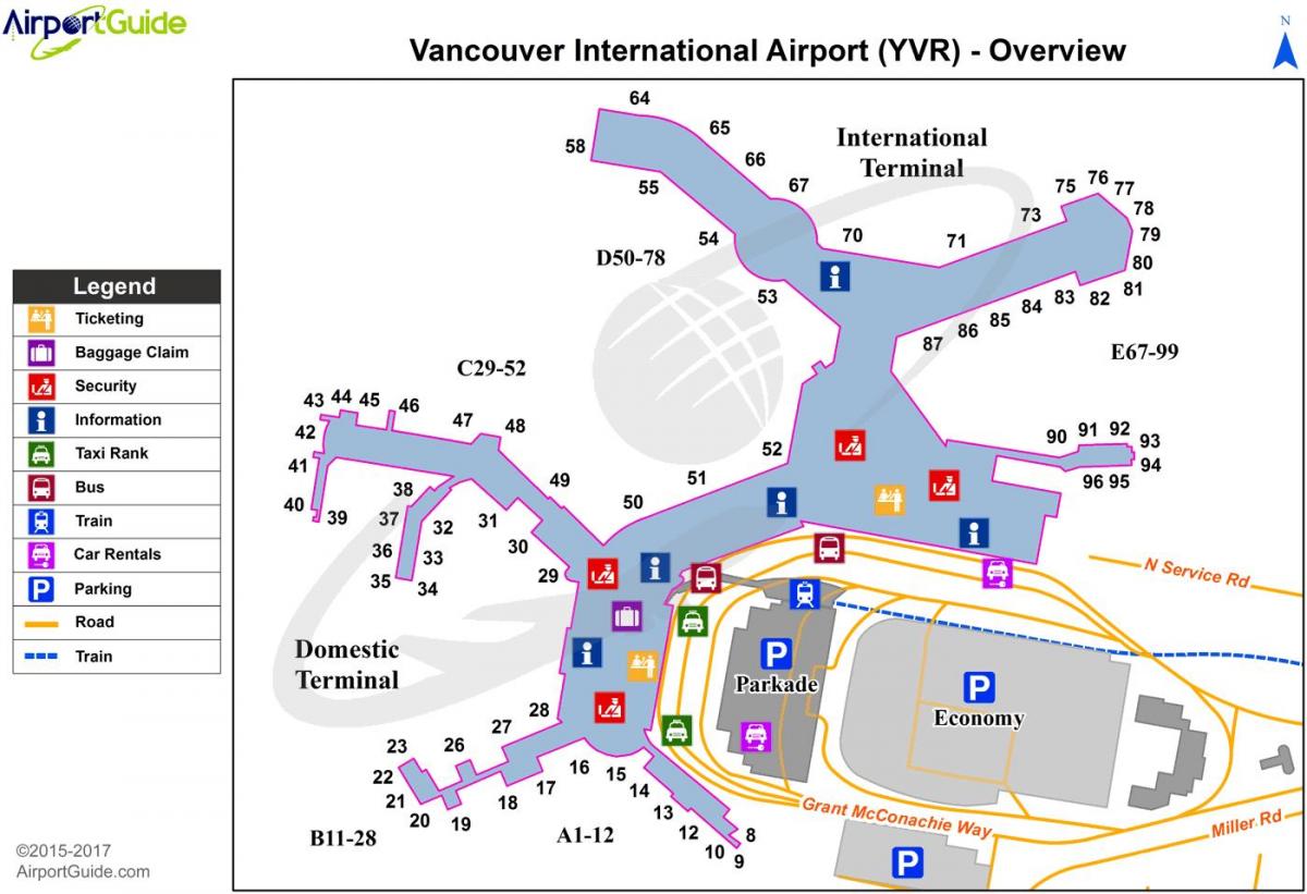 yvr terminal voor binnenlandse vluchten kaart